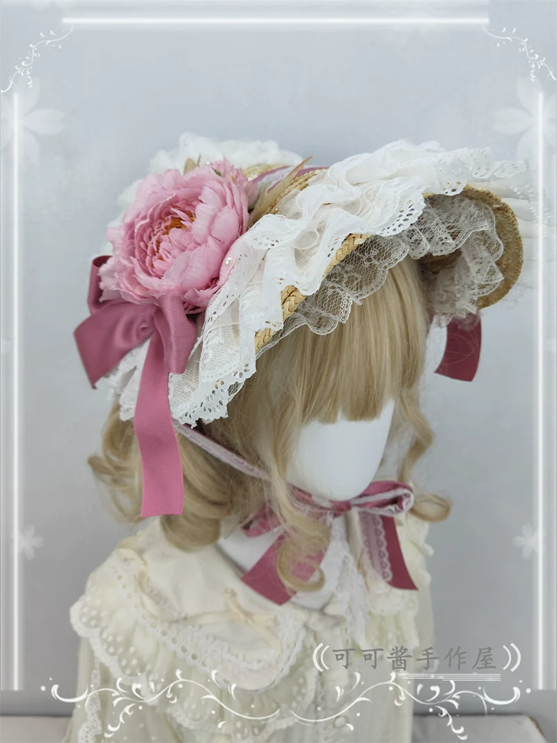 Country Lolita Bonnet Lace Flower Flat Cap Multicolors Customized - Image 28