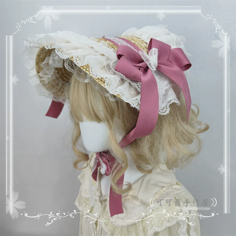 Country Lolita Bonnet Lace Flower Flat Cap Multicolors Customized - Image 30