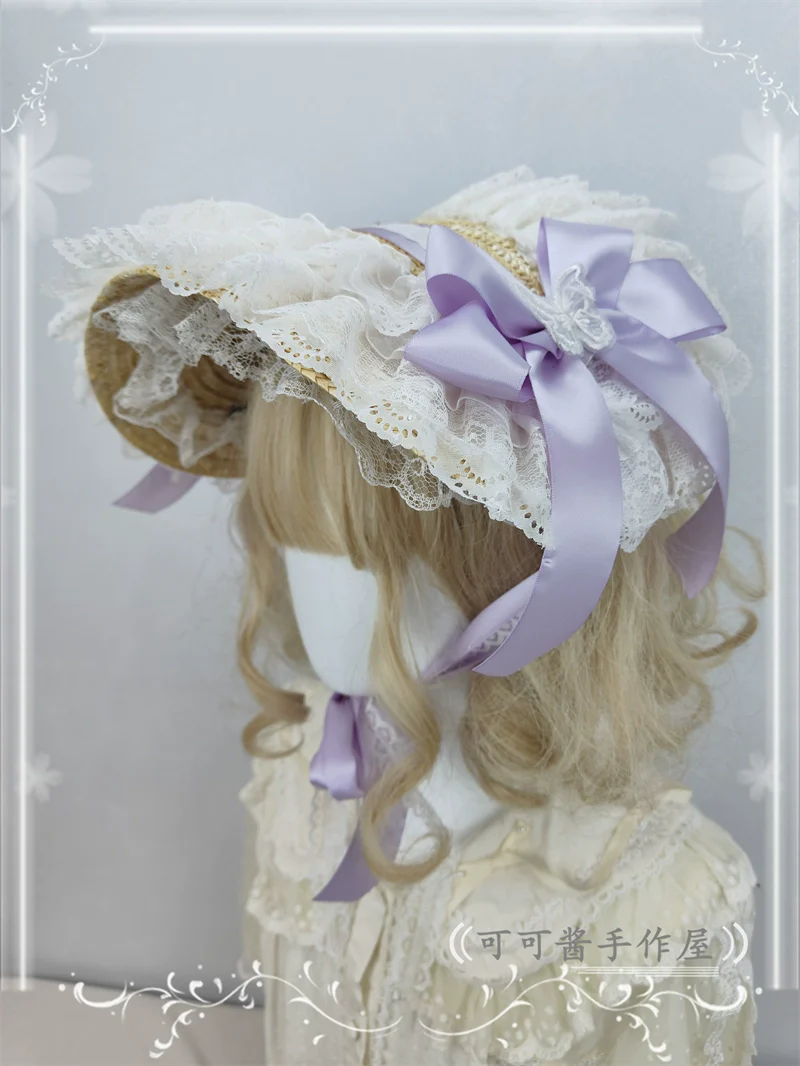 Country Lolita Bonnet Lace Flower Flat Cap Multicolors Customized - Image 31