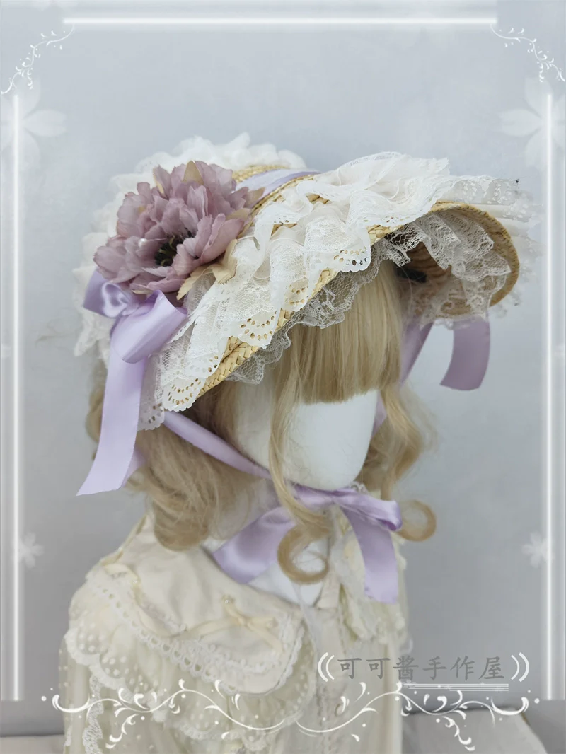 Country Lolita Bonnet Lace Flower Flat Cap Multicolors Customized - Image 32