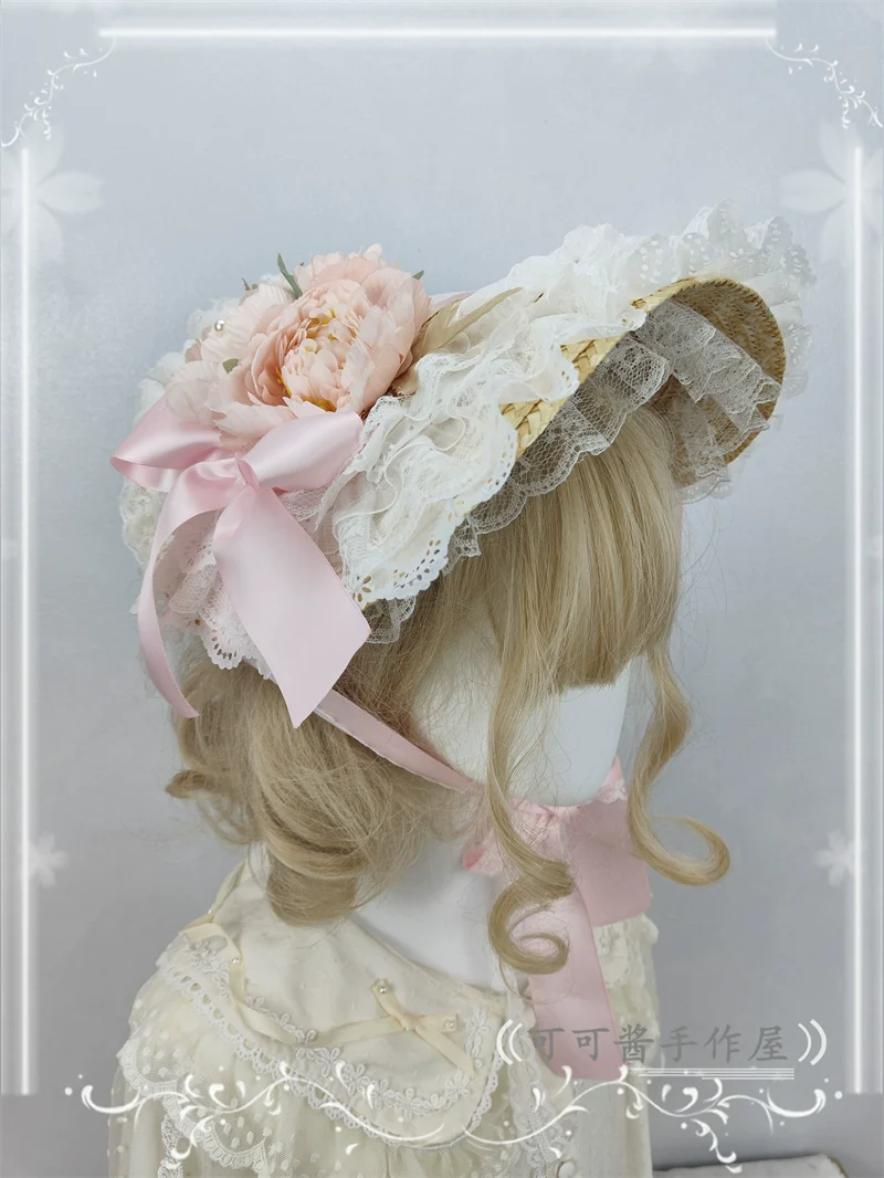 Country Lolita Bonnet Lace Flower Flat Cap Multicolors Customized - Image 34