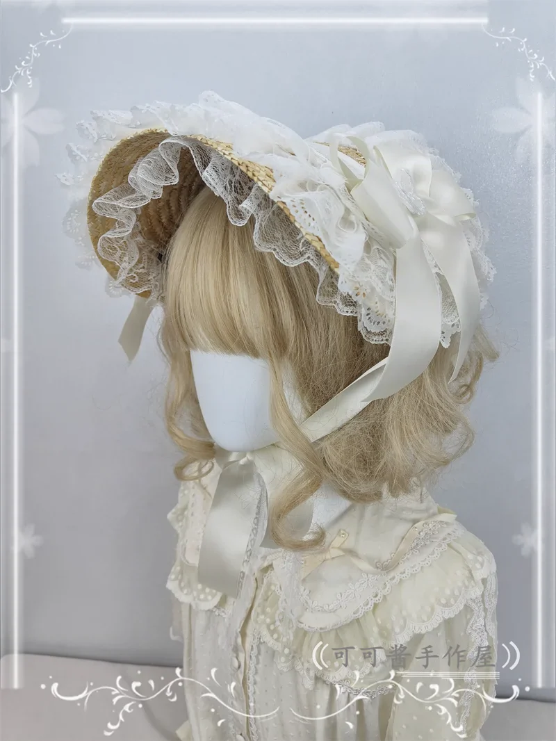 Country Lolita Bonnet Lace Flower Flat Cap Multicolors Customized - Image 35