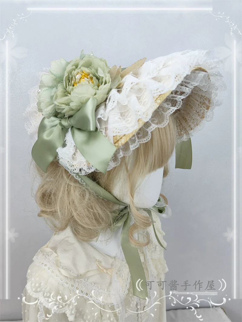 Country Lolita Bonnet Lace Flower Flat Cap Multicolors Customized - Image 6