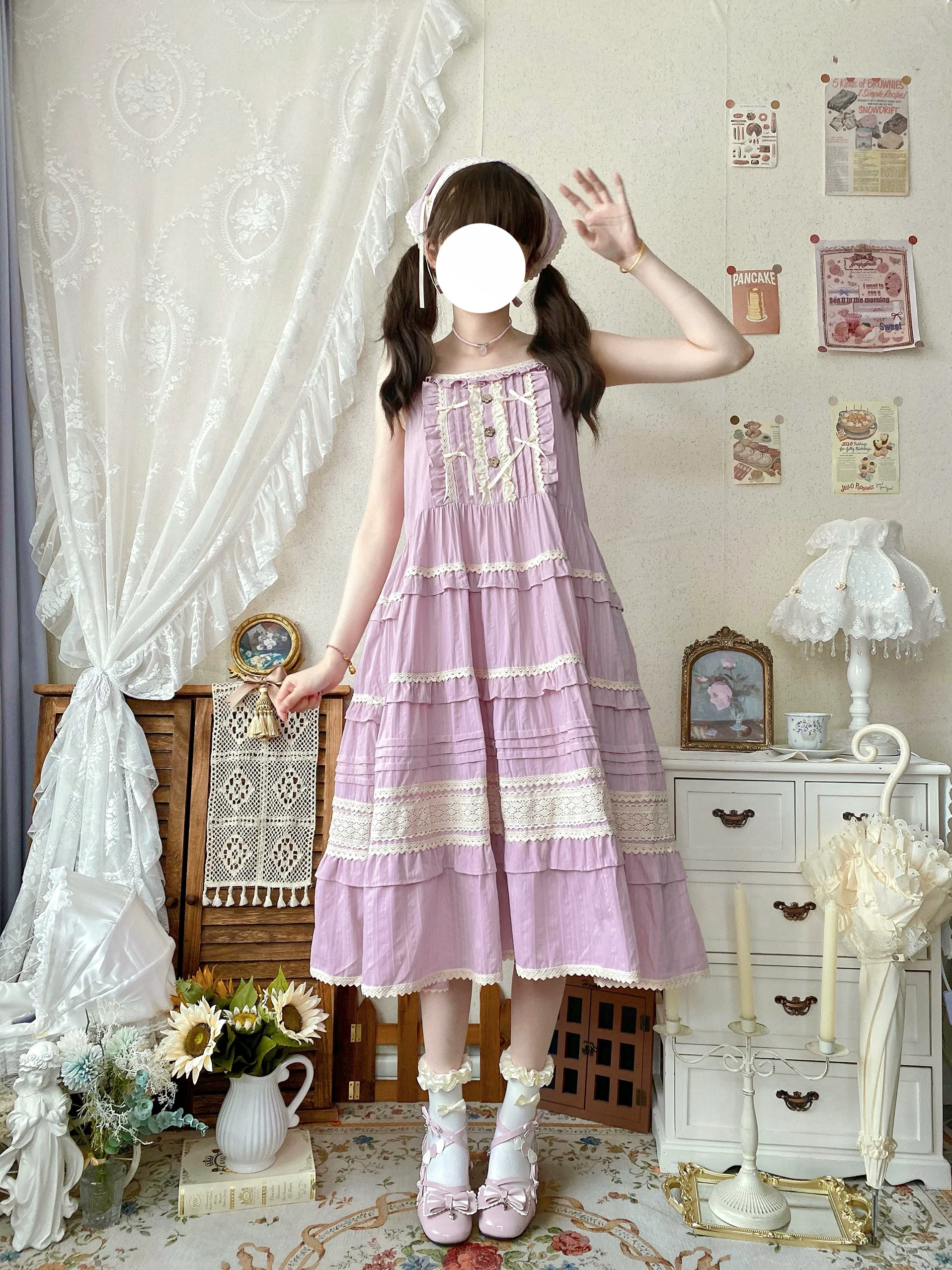 Qianmu - Summer Floral Tea - Country Lolita Cotton Jumper Dress Burlap Dress - Image 11