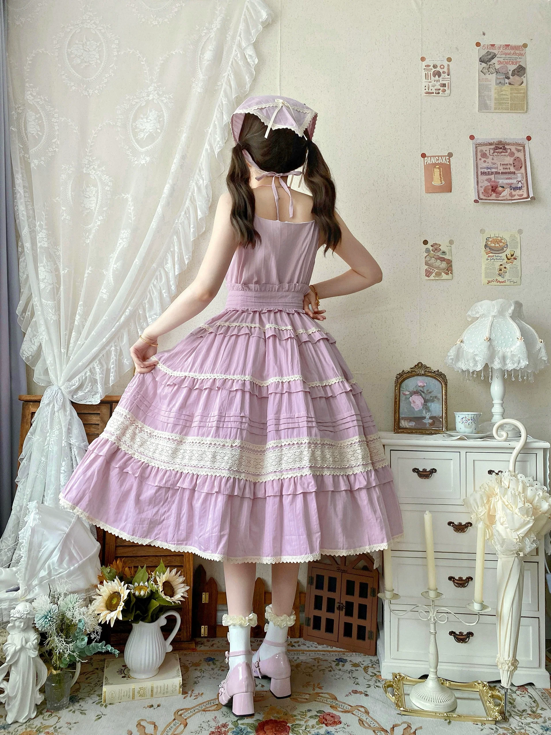 Qianmu - Summer Floral Tea - Country Lolita Cotton Jumper Dress Burlap Dress - Image 13