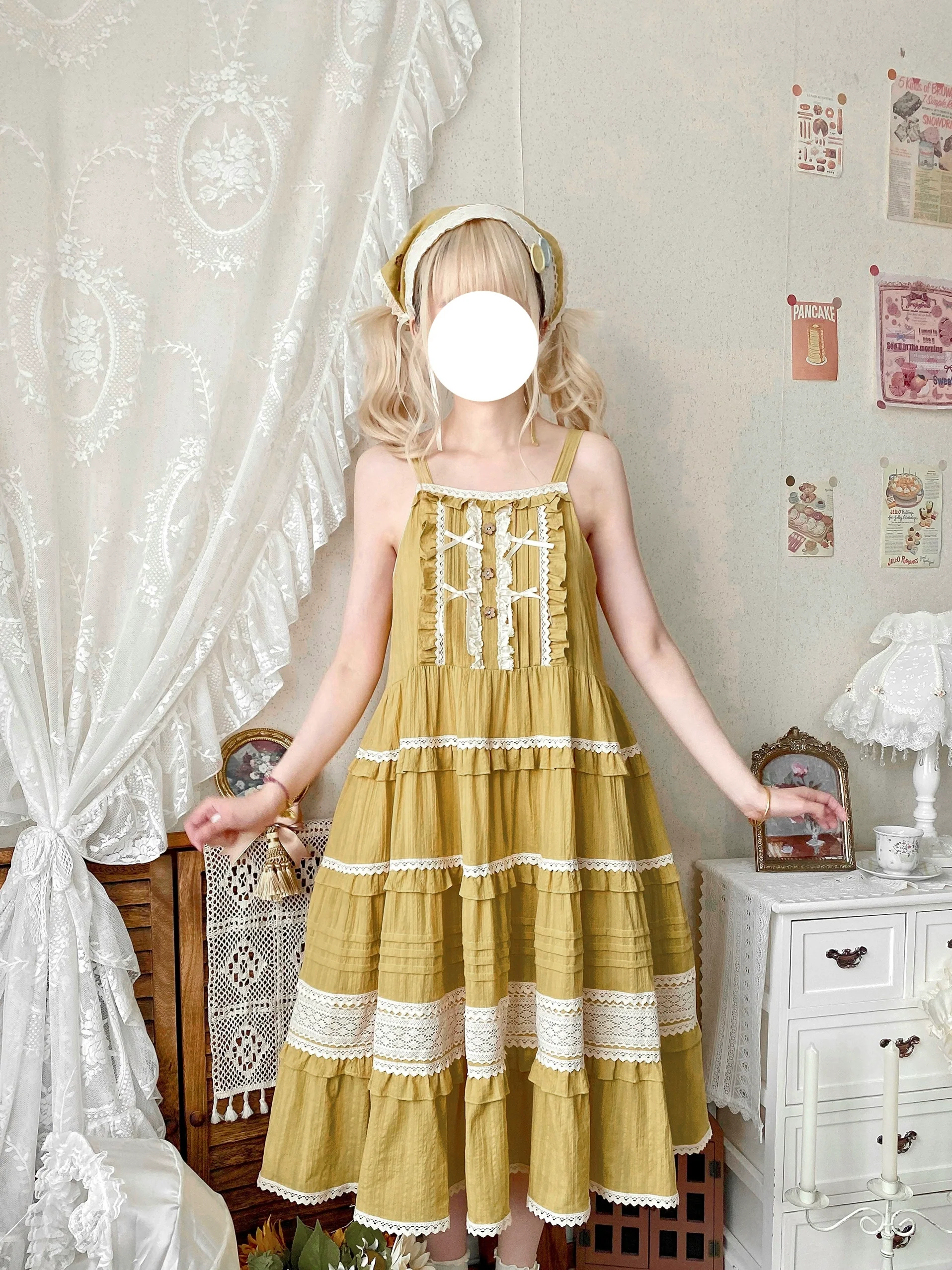 Qianmu - Summer Floral Tea - Country Lolita Cotton Jumper Dress Burlap Dress - Image 14