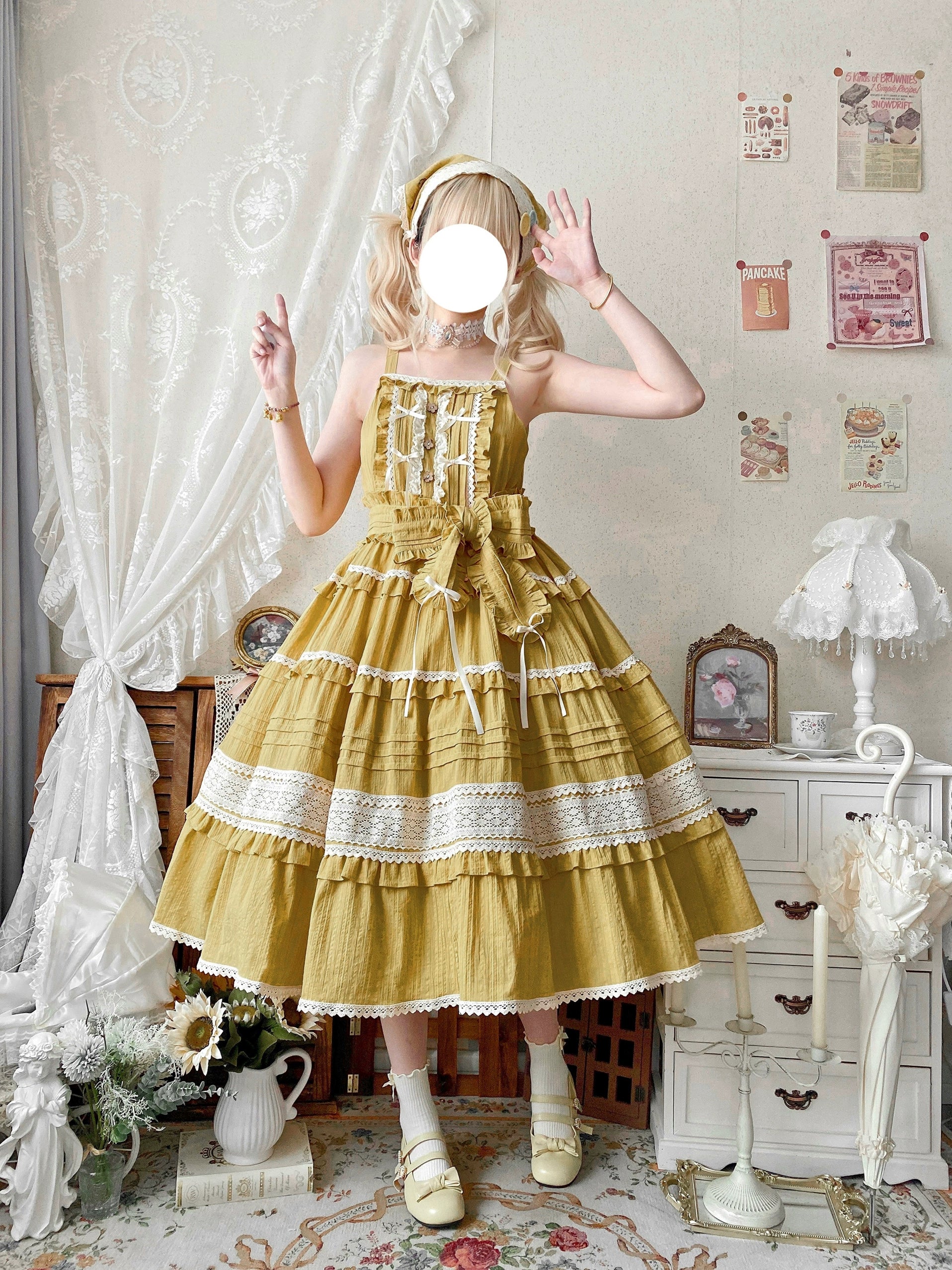 Qianmu - Summer Floral Tea - Country Lolita Cotton Jumper Dress Burlap Dress - Image 15