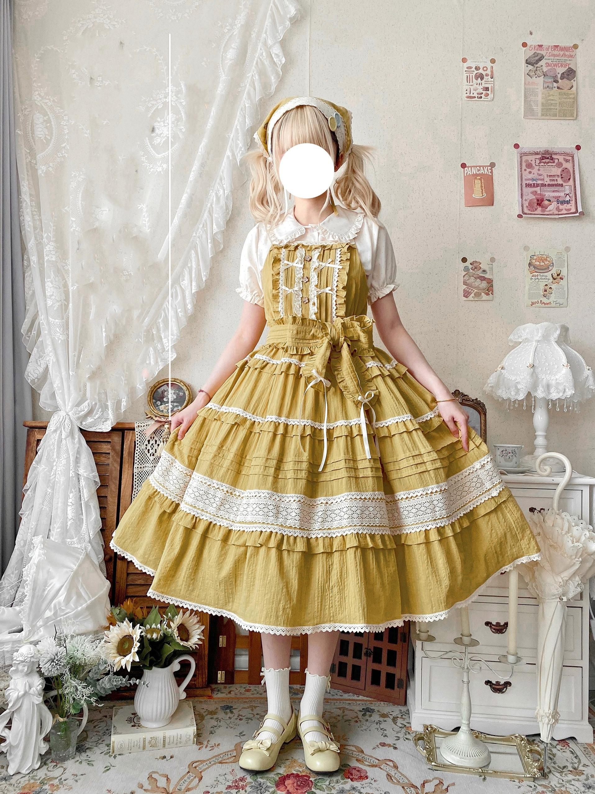 Qianmu - Summer Floral Tea - Country Lolita Cotton Jumper Dress Burlap Dress - Image 17