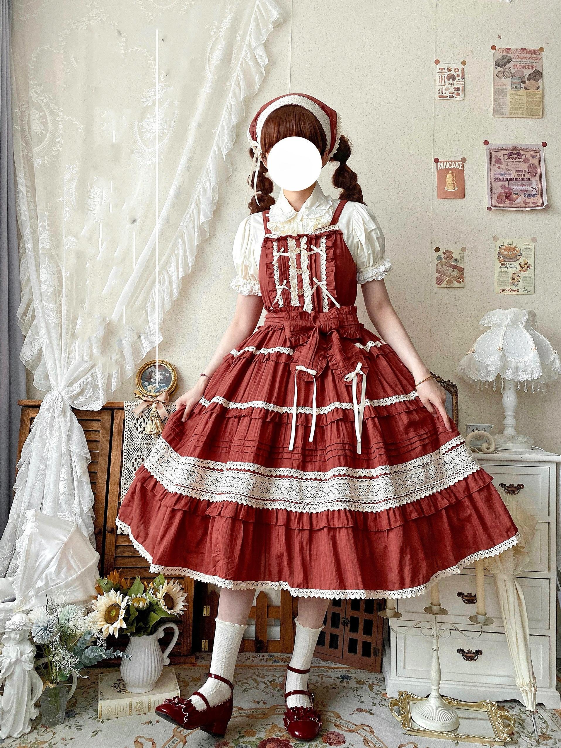 Qianmu - Summer Floral Tea - Country Lolita Cotton Jumper Dress Burlap Dress - Image 3