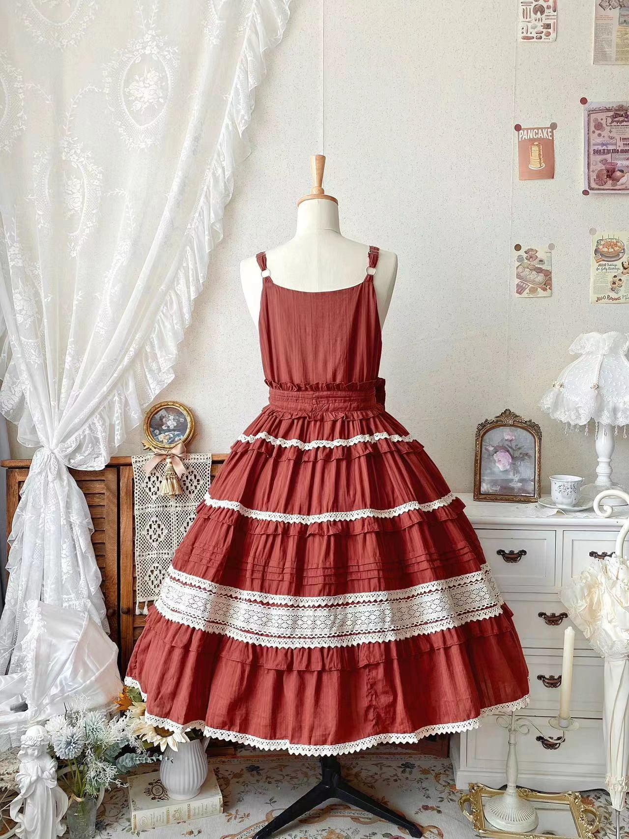 Qianmu - Summer Floral Tea - Country Lolita Cotton Jumper Dress Burlap Dress - Image 4
