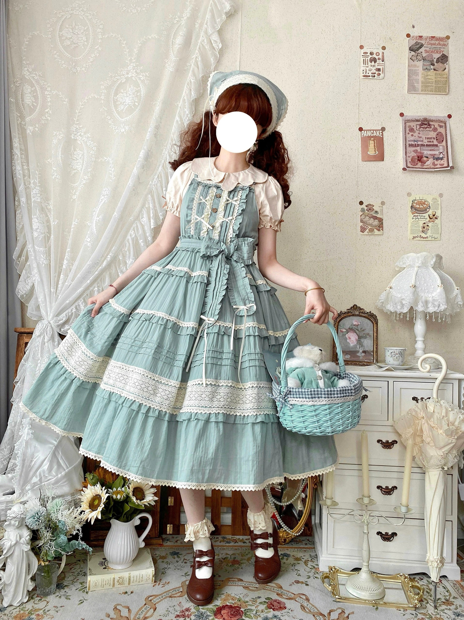 Qianmu - Summer Floral Tea - Country Lolita Cotton Jumper Dress Burlap Dress - Image 7