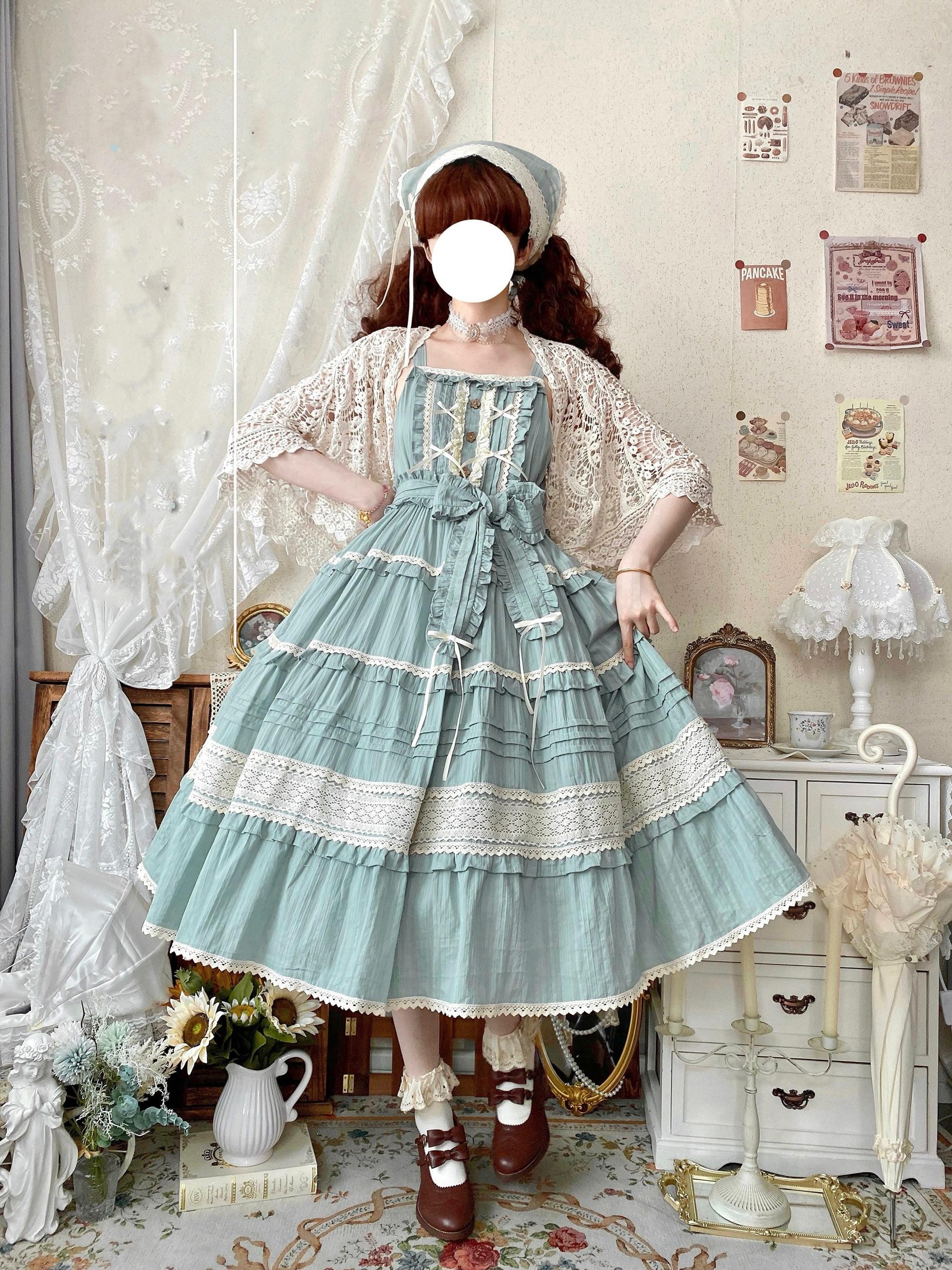 Qianmu - Summer Floral Tea - Country Lolita Cotton Jumper Dress Burlap Dress - Image 8