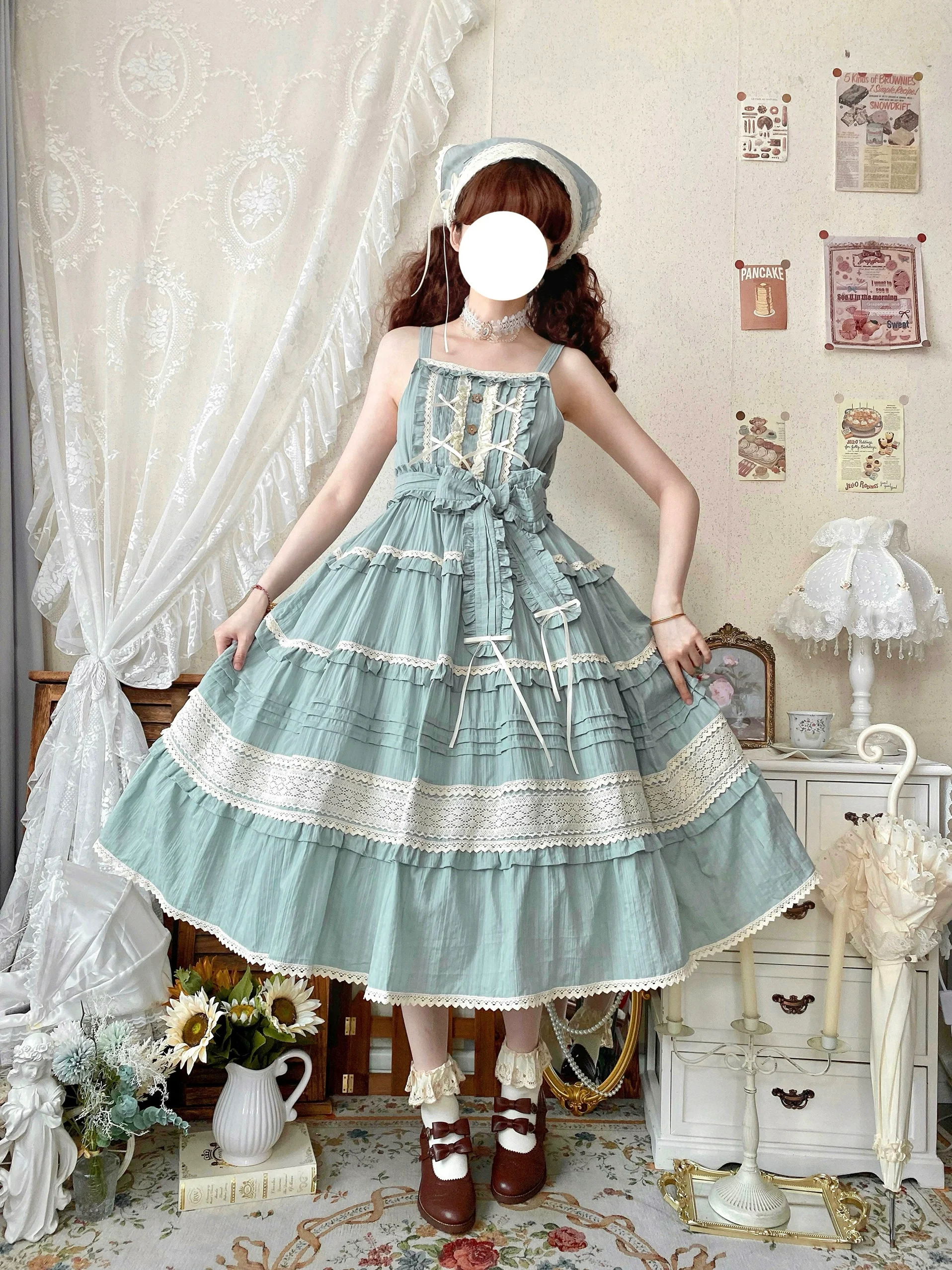 Qianmu - Summer Floral Tea - Country Lolita Cotton Jumper Dress Burlap Dress - Image 9