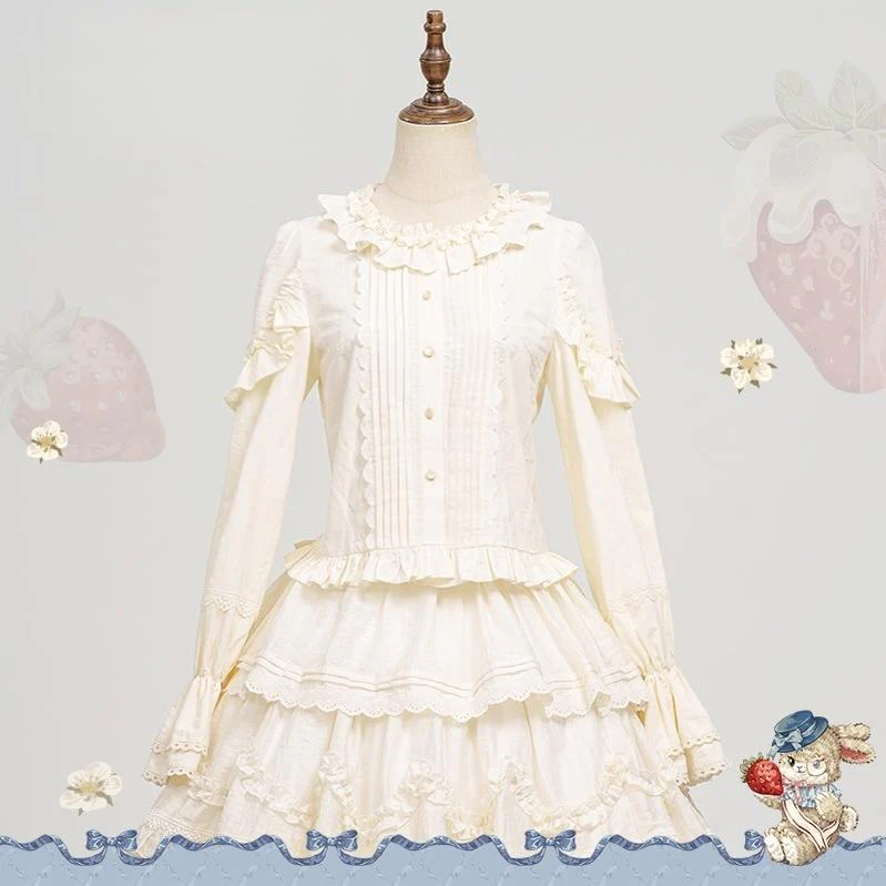 Sweetheart Rabbit Berry - Country Lolita Ivory Blouse, Underskirt & Apron - Image 19