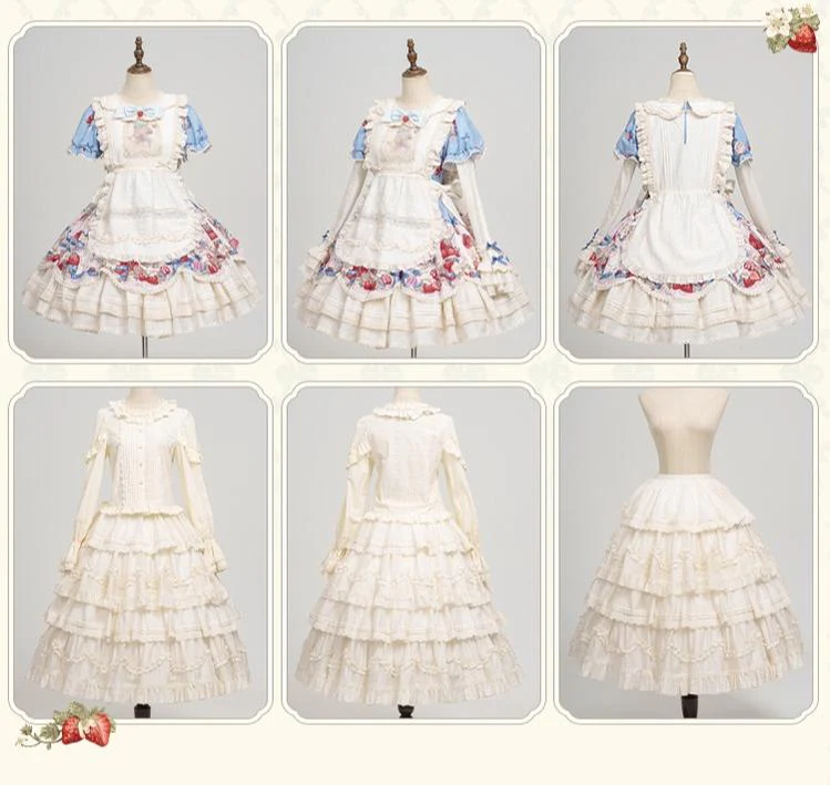 Sweetheart Rabbit Berry - Country Lolita Ivory Blouse, Underskirt & Apron - Image 4
