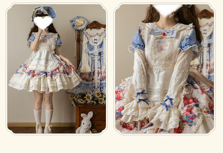 Sweetheart Rabbit Berry - Country Lolita Ivory Blouse, Underskirt & Apron - Image 6