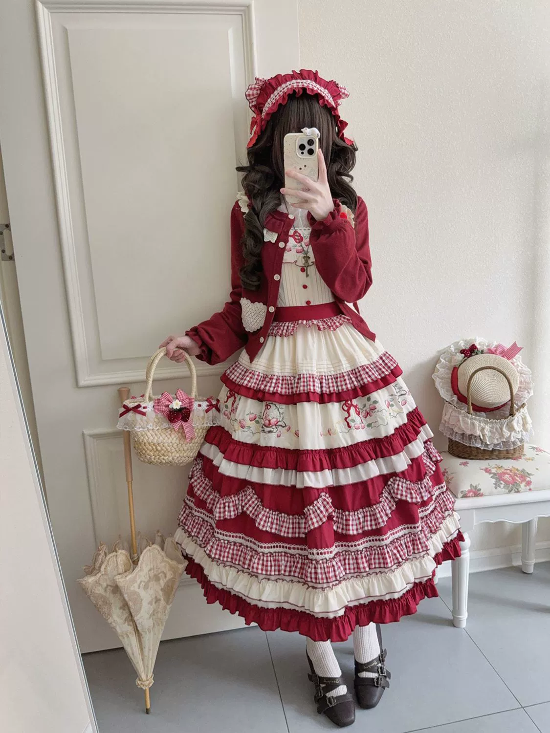 Hanguliang - Strawberry Basket - Country Lolita JSK Dress, Strawberry Embroidery - Image 4
