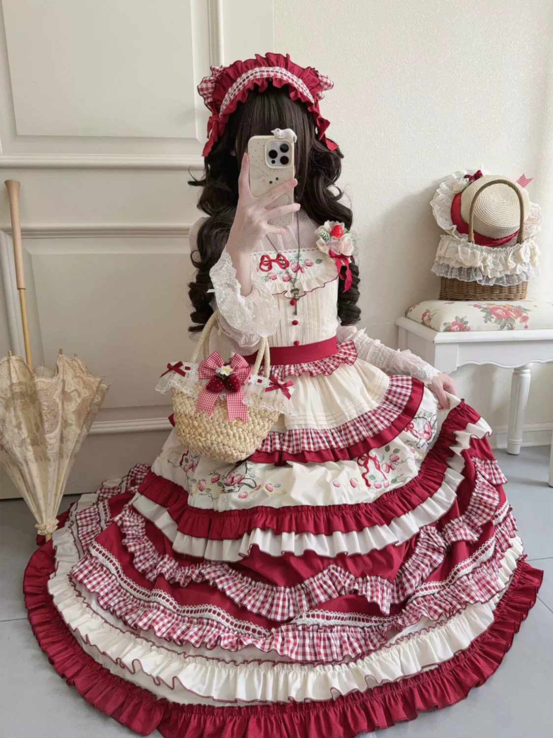 Hanguliang - Strawberry Basket - Country Lolita JSK Dress, Strawberry Embroidery - Image 7