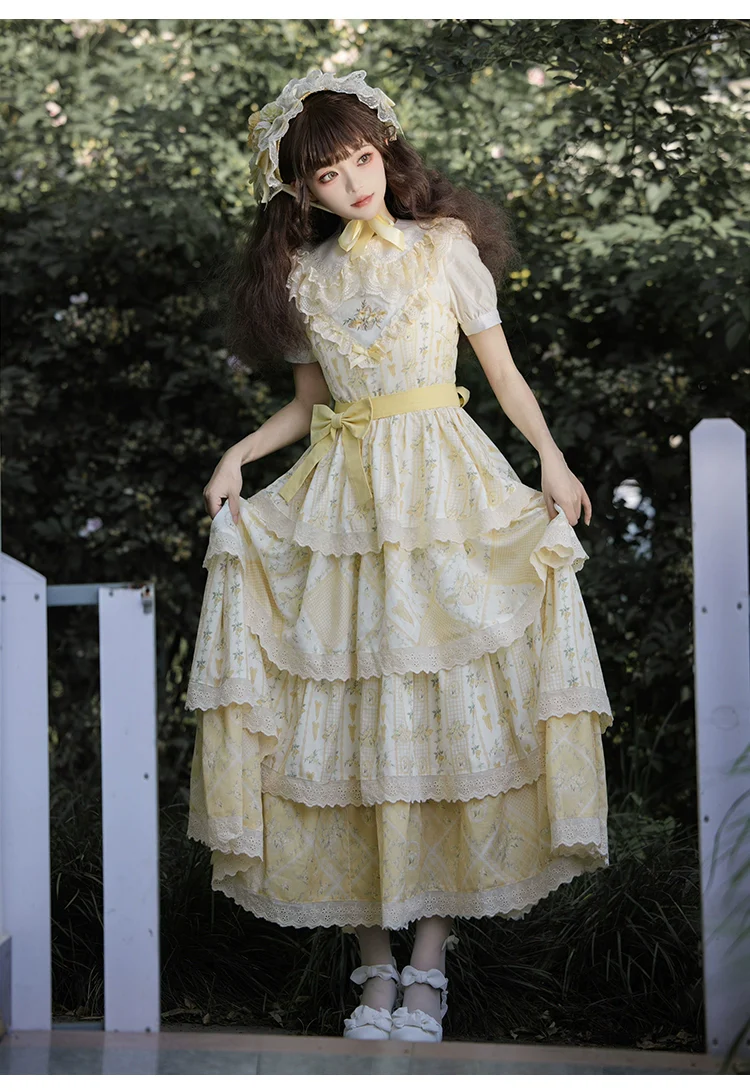 With PUJI - Letter and Poetry Sunflower Matters - Country Lolita JSK Embroidered Printed Lolita Dress