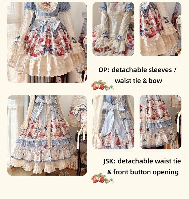 Sweetheart Rabbit Berry - Country Lolita JSK & OP Dress Suit - Image 16
