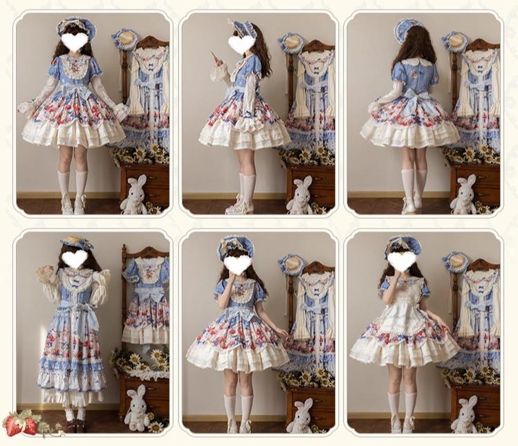 Sweetheart Rabbit Berry - Country Lolita JSK & OP Dress Suit - Image 17