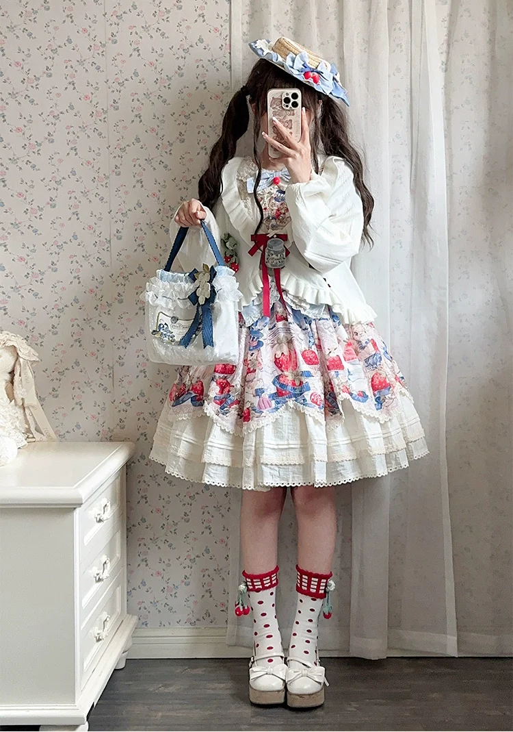 Sweetheart Rabbit Berry - Country Lolita JSK & OP Dress Suit - Image 25