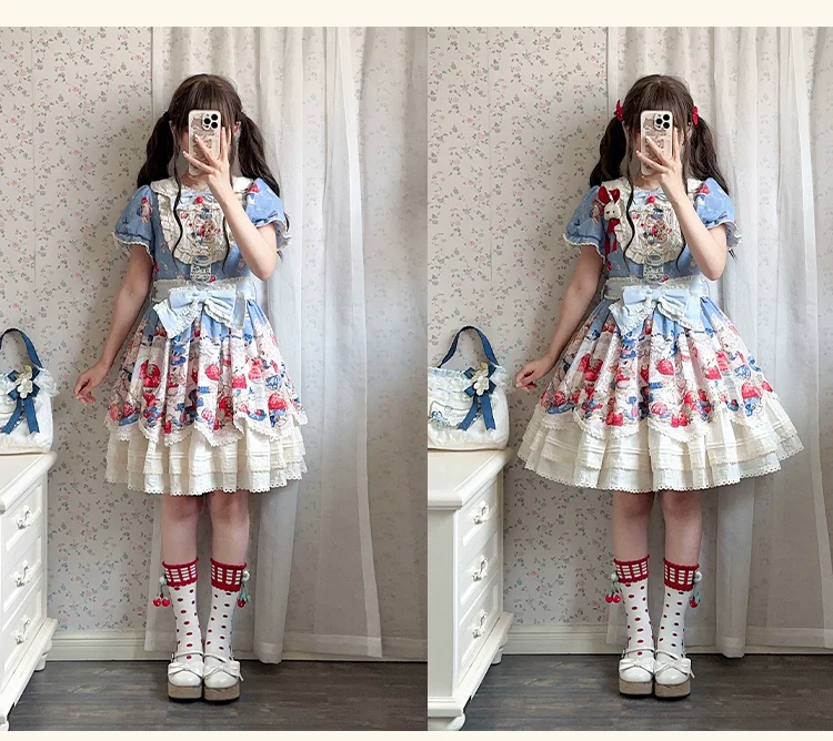Sweetheart Rabbit Berry - Country Lolita JSK & OP Dress Suit - Image 26