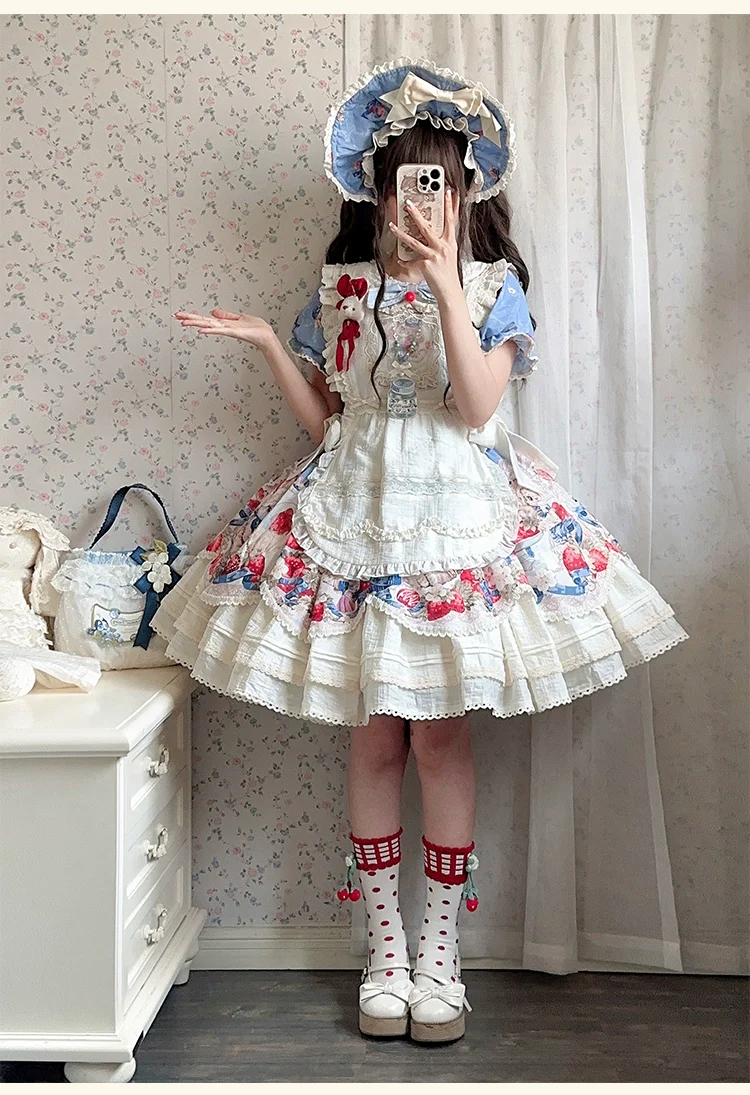 Sweetheart Rabbit Berry - Country Lolita JSK & OP Dress Suit - Image 29