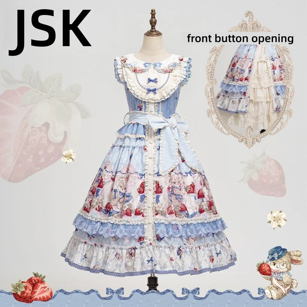 Sweetheart Rabbit Berry - Country Lolita JSK & OP Dress Suit - Image 36