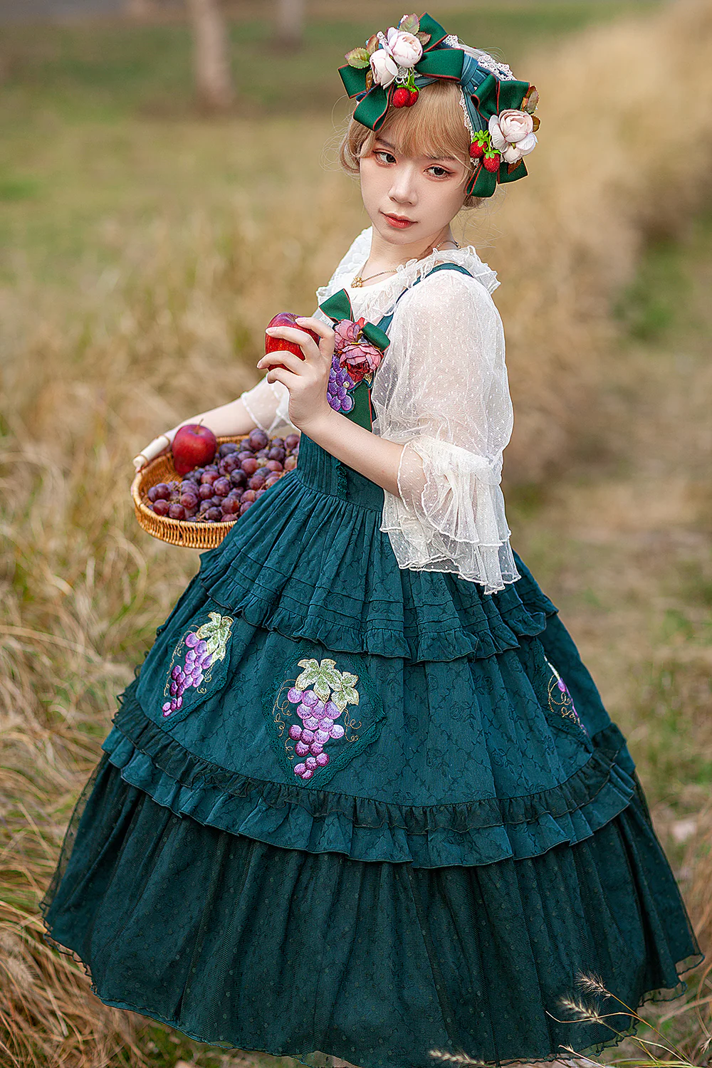 Grape Manor - Country Lolita JSK Suit with Grape Embroidery - Image 10