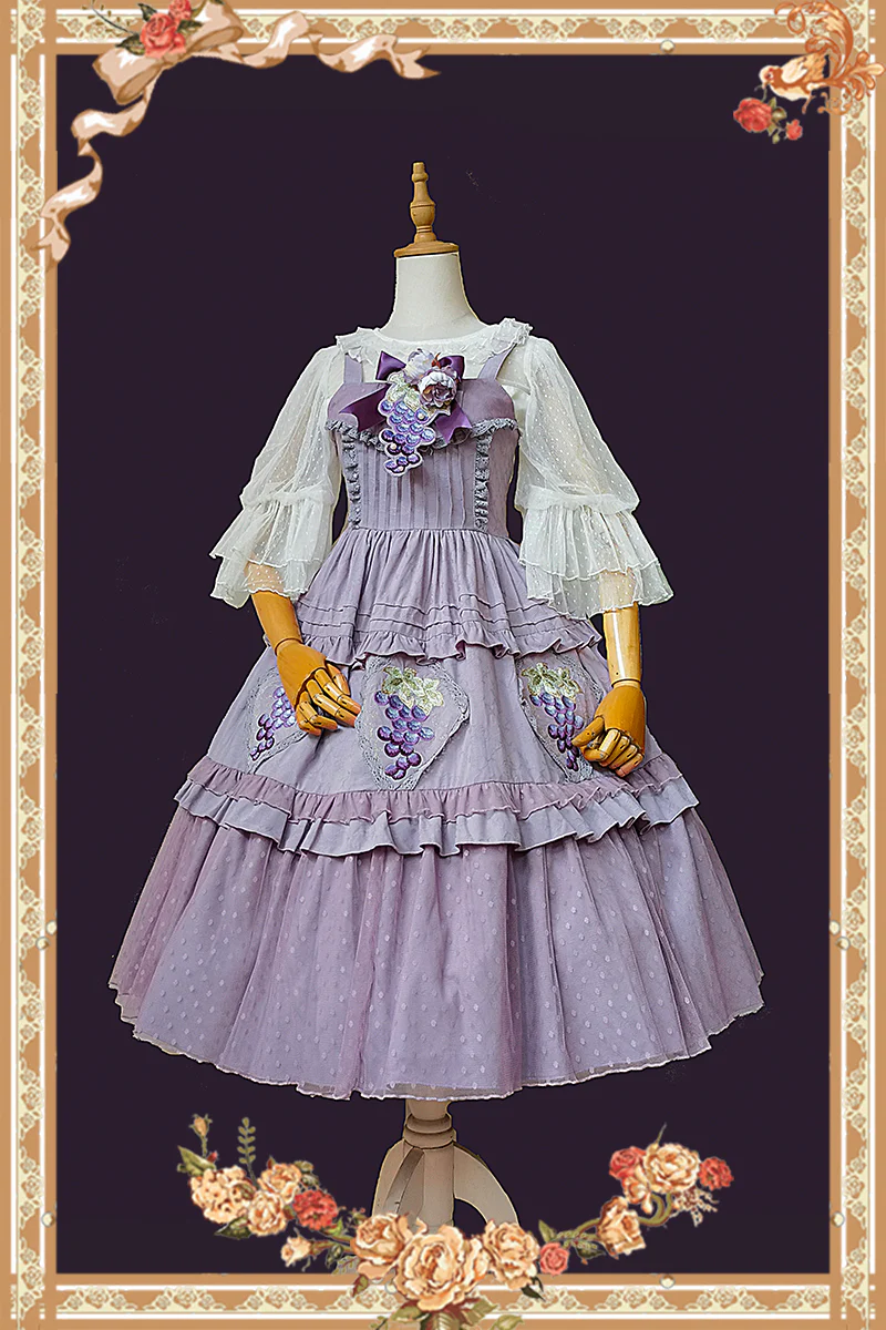 Grape Manor - Country Lolita JSK Suit with Grape Embroidery - Image 19