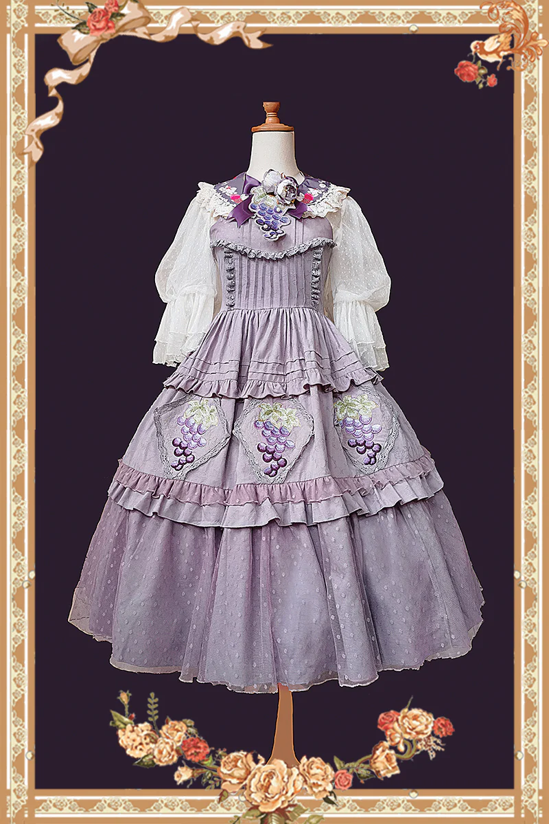 Grape Manor - Country Lolita JSK Suit with Grape Embroidery - Image 20