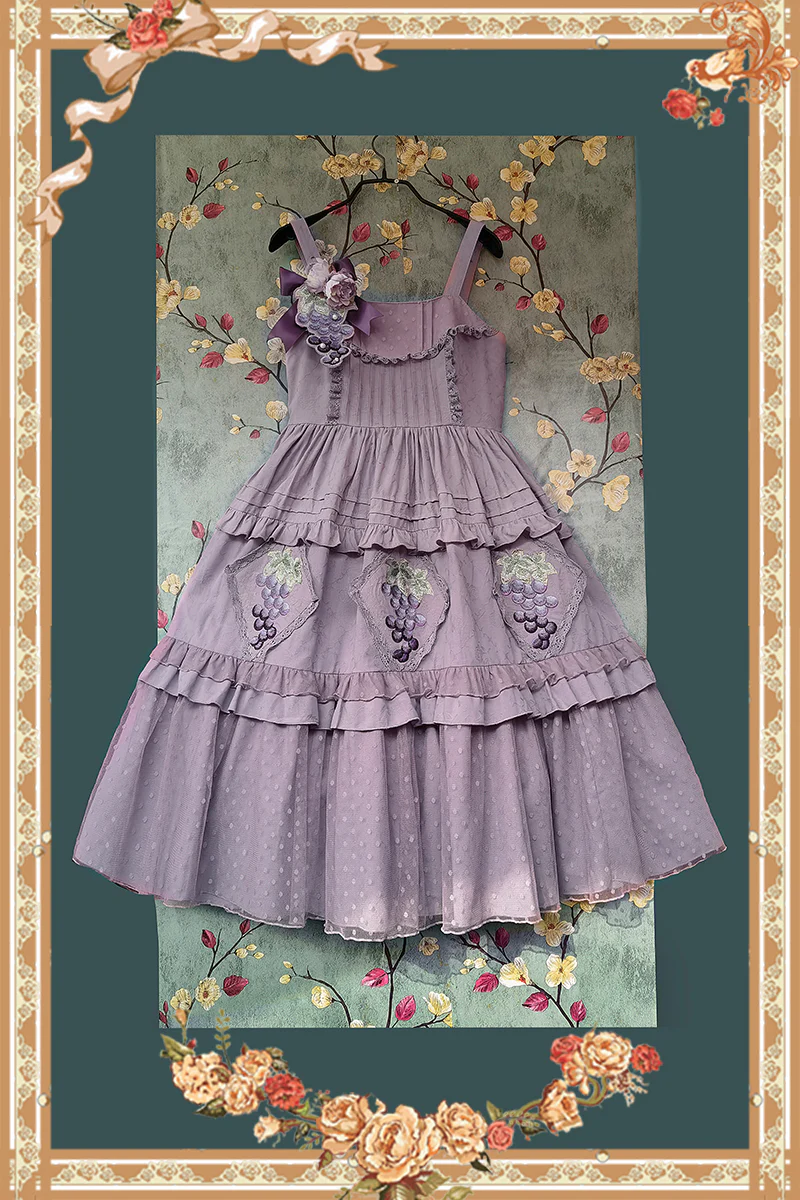 Grape Manor - Country Lolita JSK Suit with Grape Embroidery - Image 24