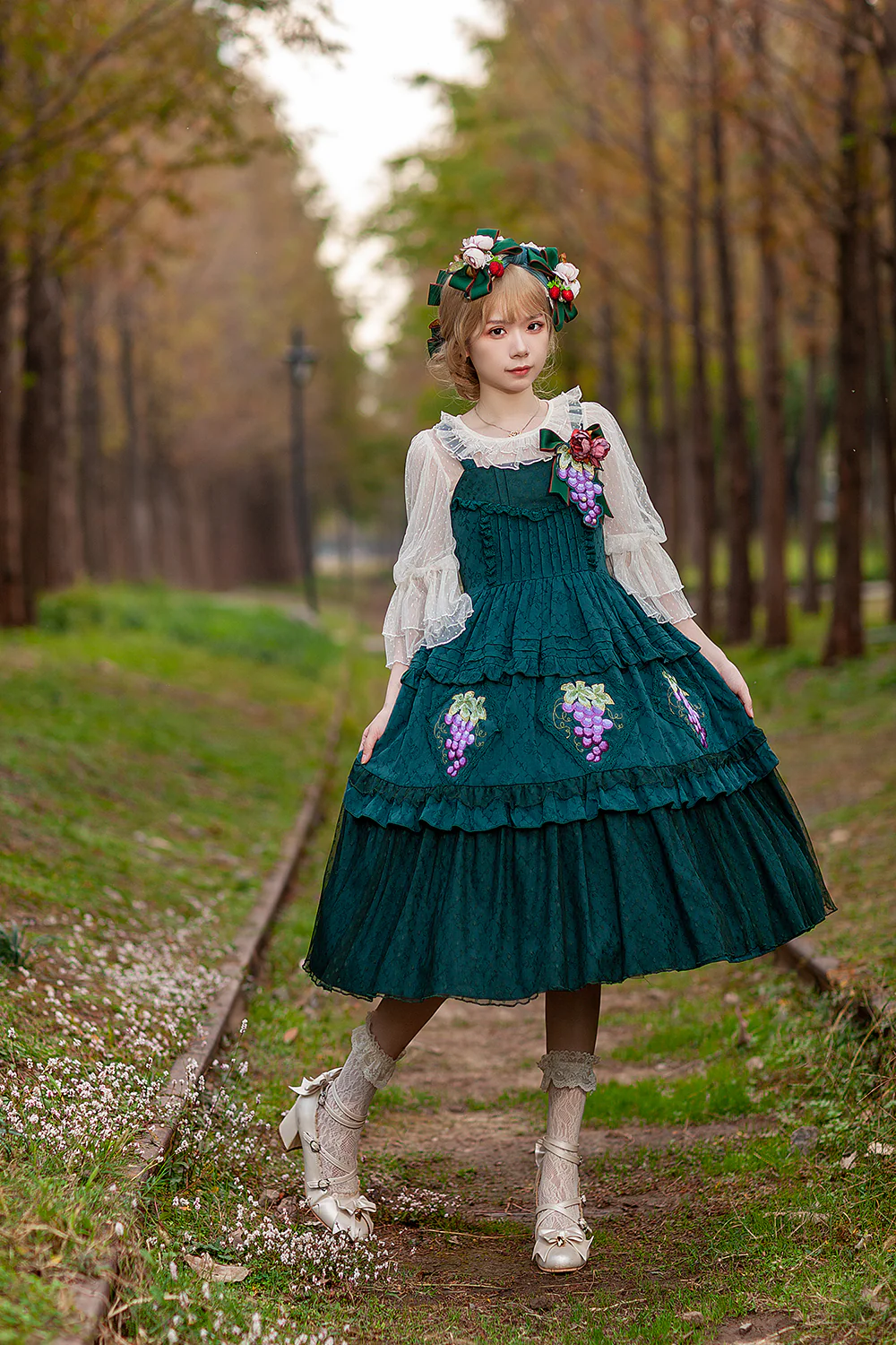 Grape Manor - Country Lolita JSK Suit with Grape Embroidery - Image 7