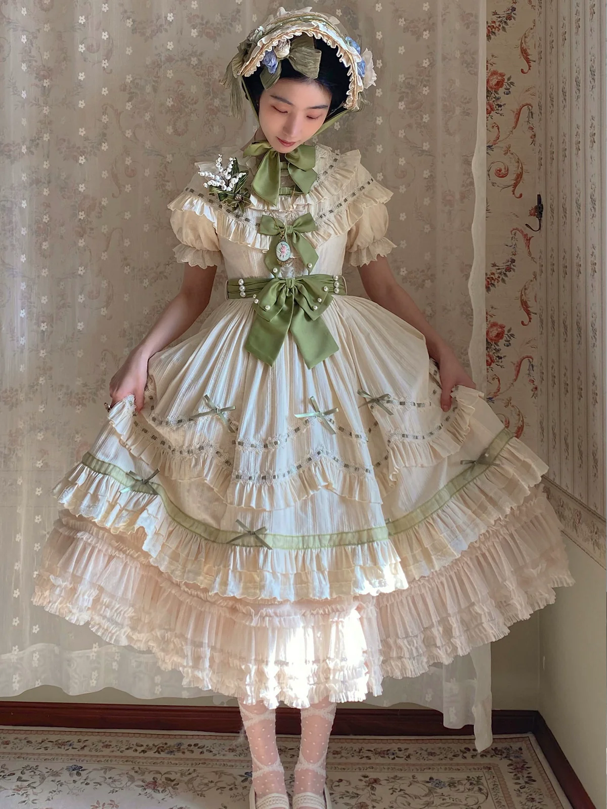 Lemon Cantata - Lily of the Valley - Country Lolita OP Dress, Tiered Ruffles - Image 2