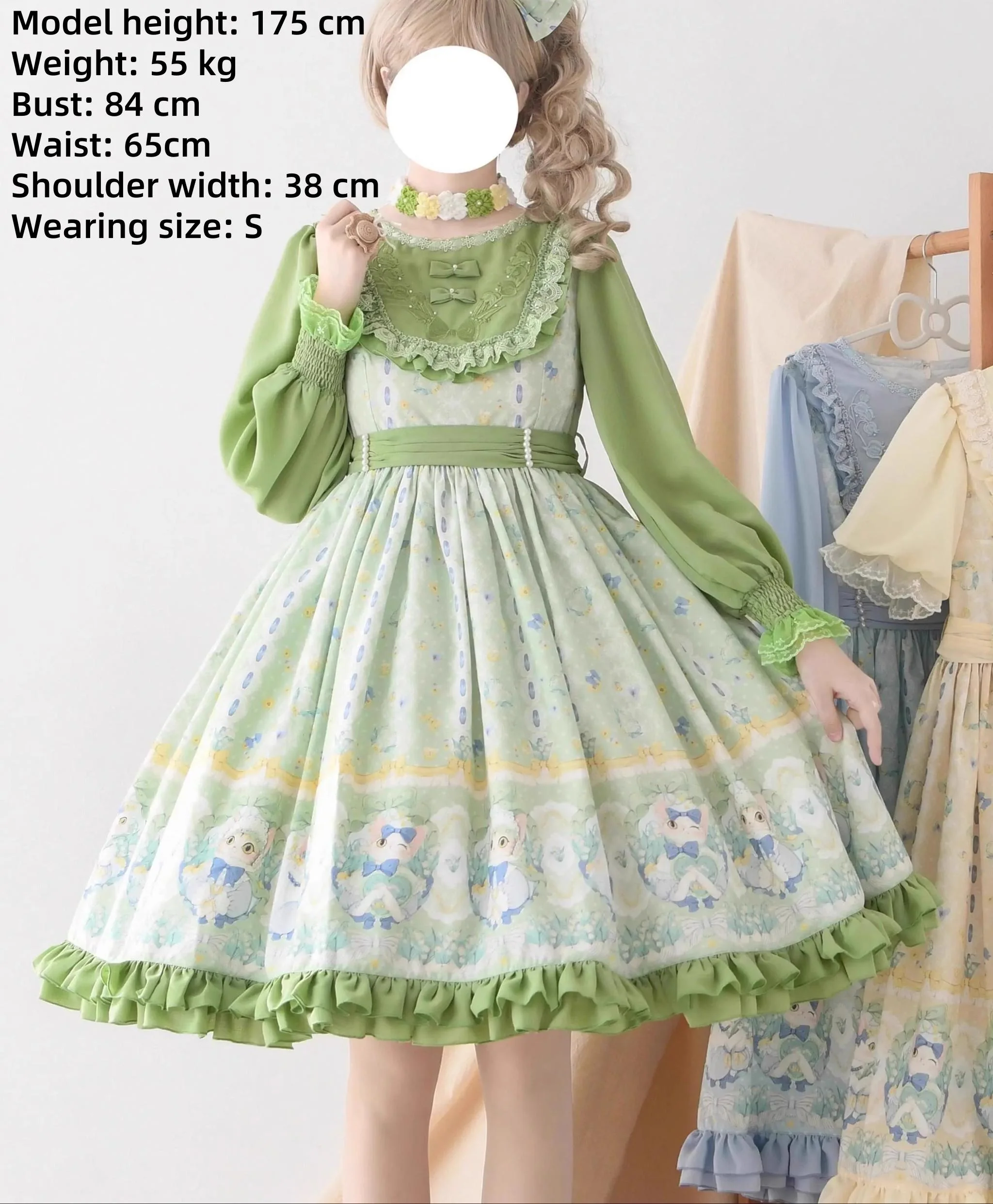 Lily of the Valley Kitten - Country Lolita OP with Embroidery and Cat Print - Image 7