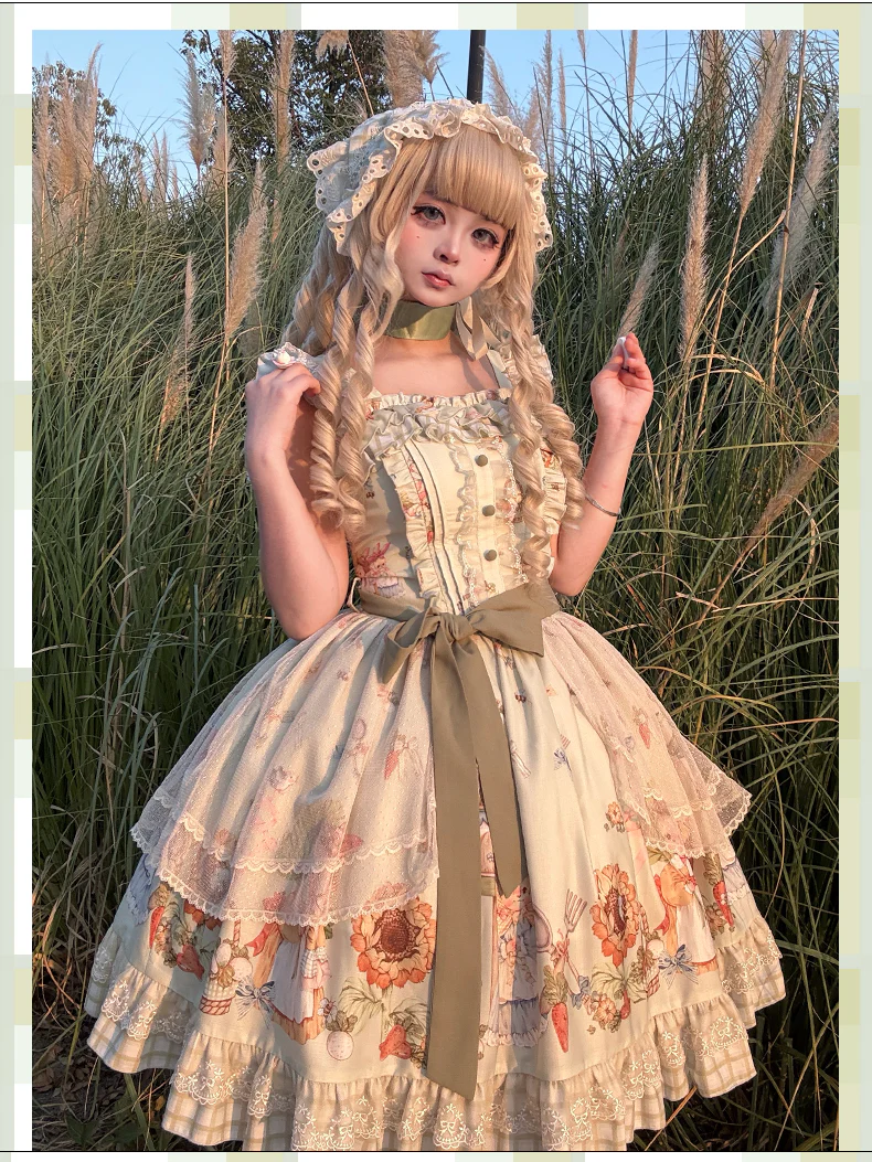 Bunny Harvest Season - Country Lolita Peter Pan Collar OP, Bunny Print JSK - Image 15