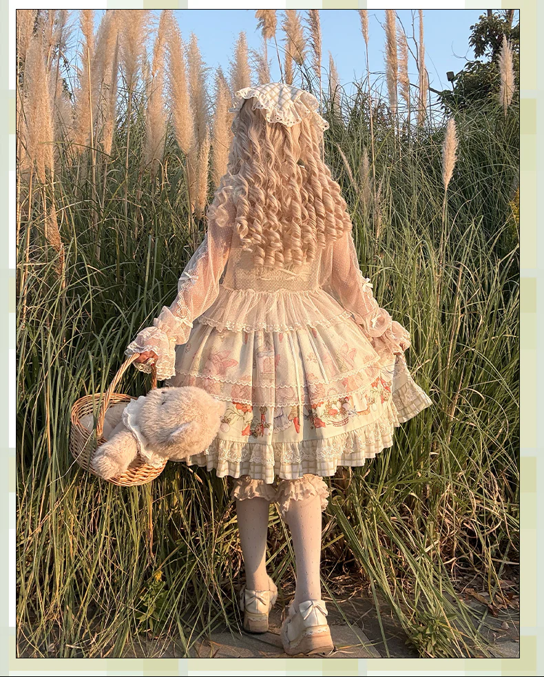 Bunny Harvest Season - Country Lolita Peter Pan Collar OP, Bunny Print JSK - Image 16