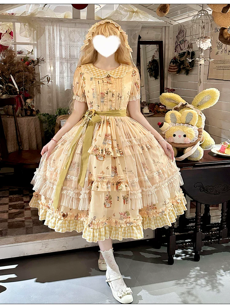 Bunny Harvest Season - Country Lolita Peter Pan Collar OP, Bunny Print JSK - Image 18