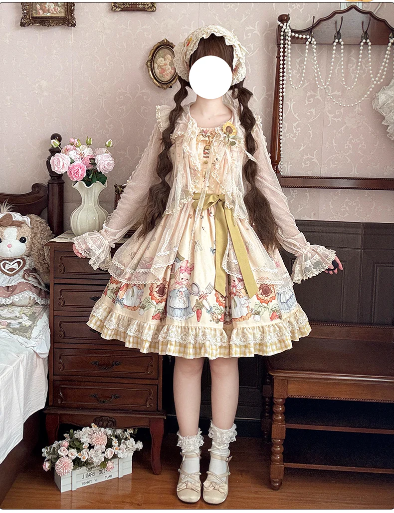 Bunny Harvest Season - Country Lolita Peter Pan Collar OP, Bunny Print JSK - Image 19