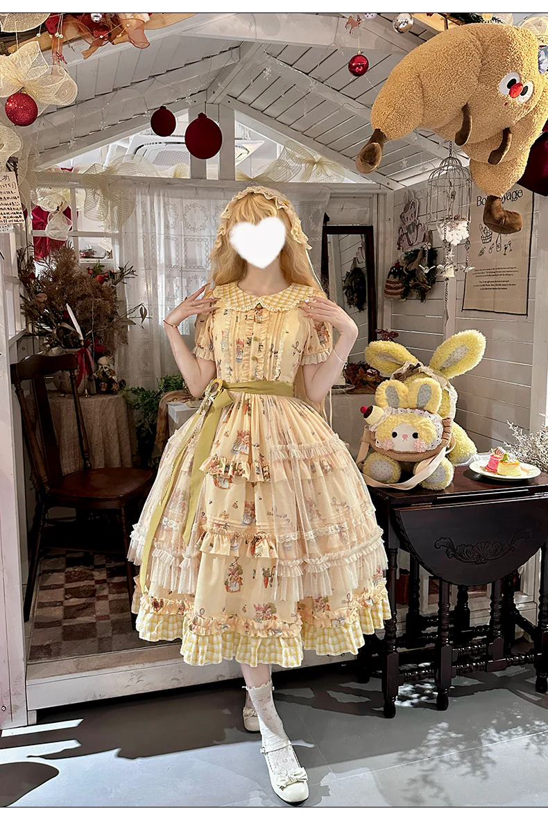 Bunny Harvest Season - Country Lolita Peter Pan Collar OP, Bunny Print JSK - Image 21