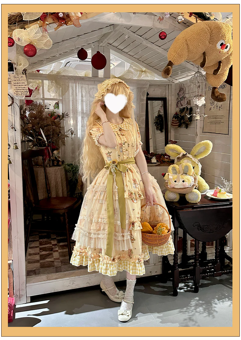 Bunny Harvest Season - Country Lolita Peter Pan Collar OP, Bunny Print JSK - Image 22