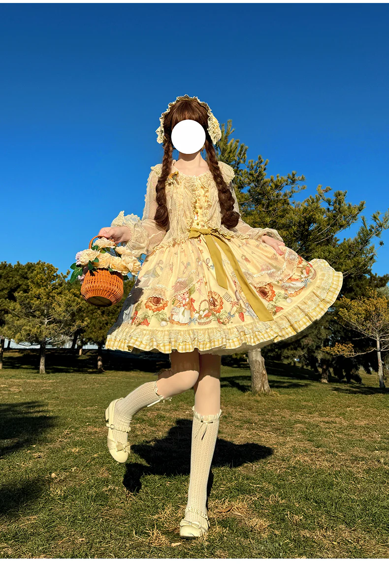Bunny Harvest Season - Country Lolita Peter Pan Collar OP, Bunny Print JSK - Image 24