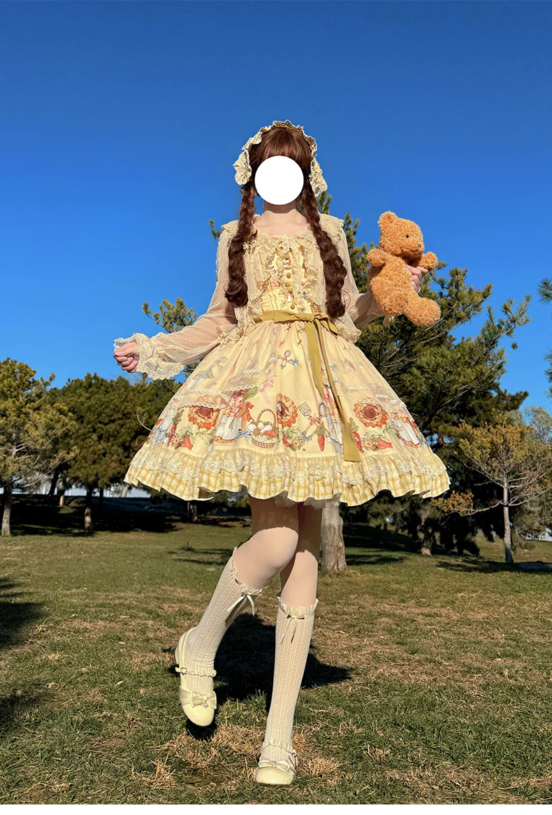 Bunny Harvest Season - Country Lolita Peter Pan Collar OP, Bunny Print JSK - Image 25
