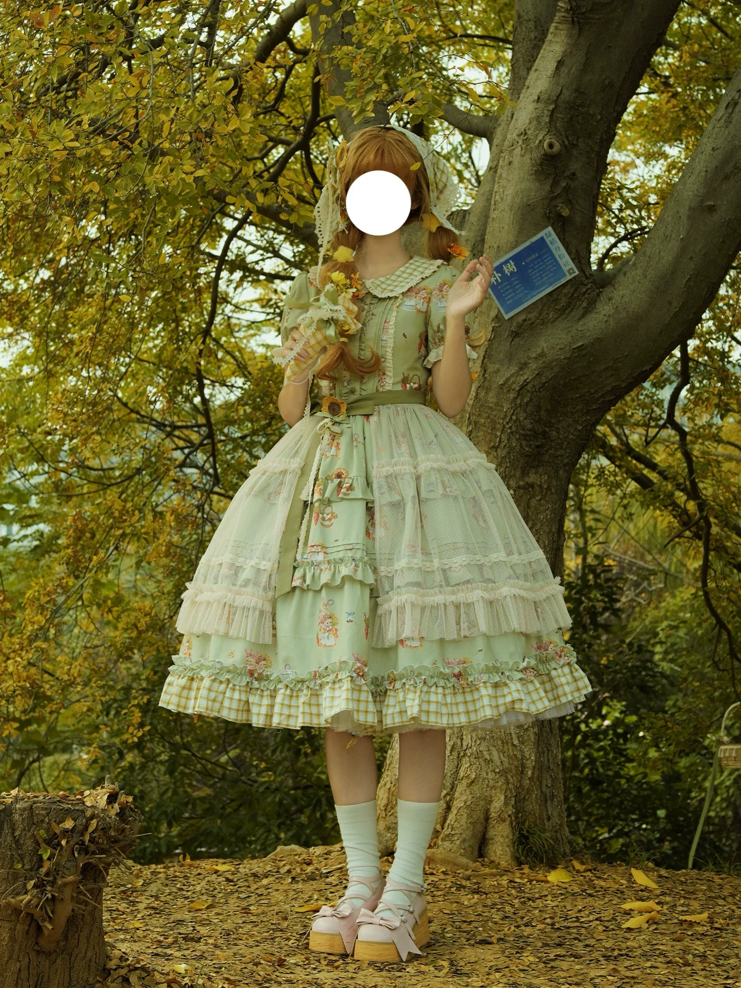 Bunny Harvest Season - Country Lolita Peter Pan Collar OP, Bunny Print JSK - Image 3