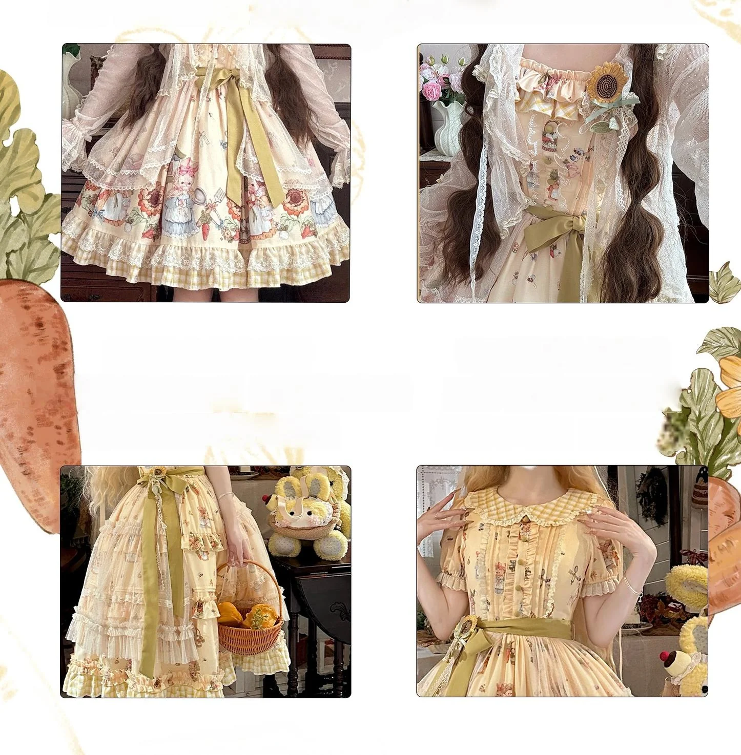 Bunny Harvest Season - Country Lolita Peter Pan Collar OP, Bunny Print JSK - Image 5
