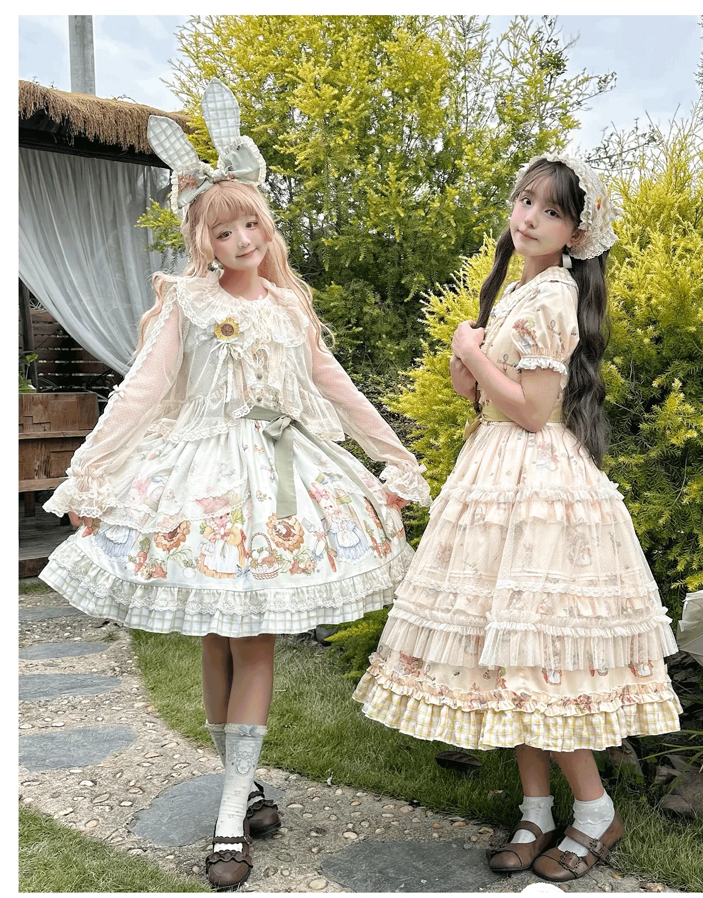 Bunny Harvest Season - Country Lolita Peter Pan Collar OP, Bunny Print JSK - Image 8