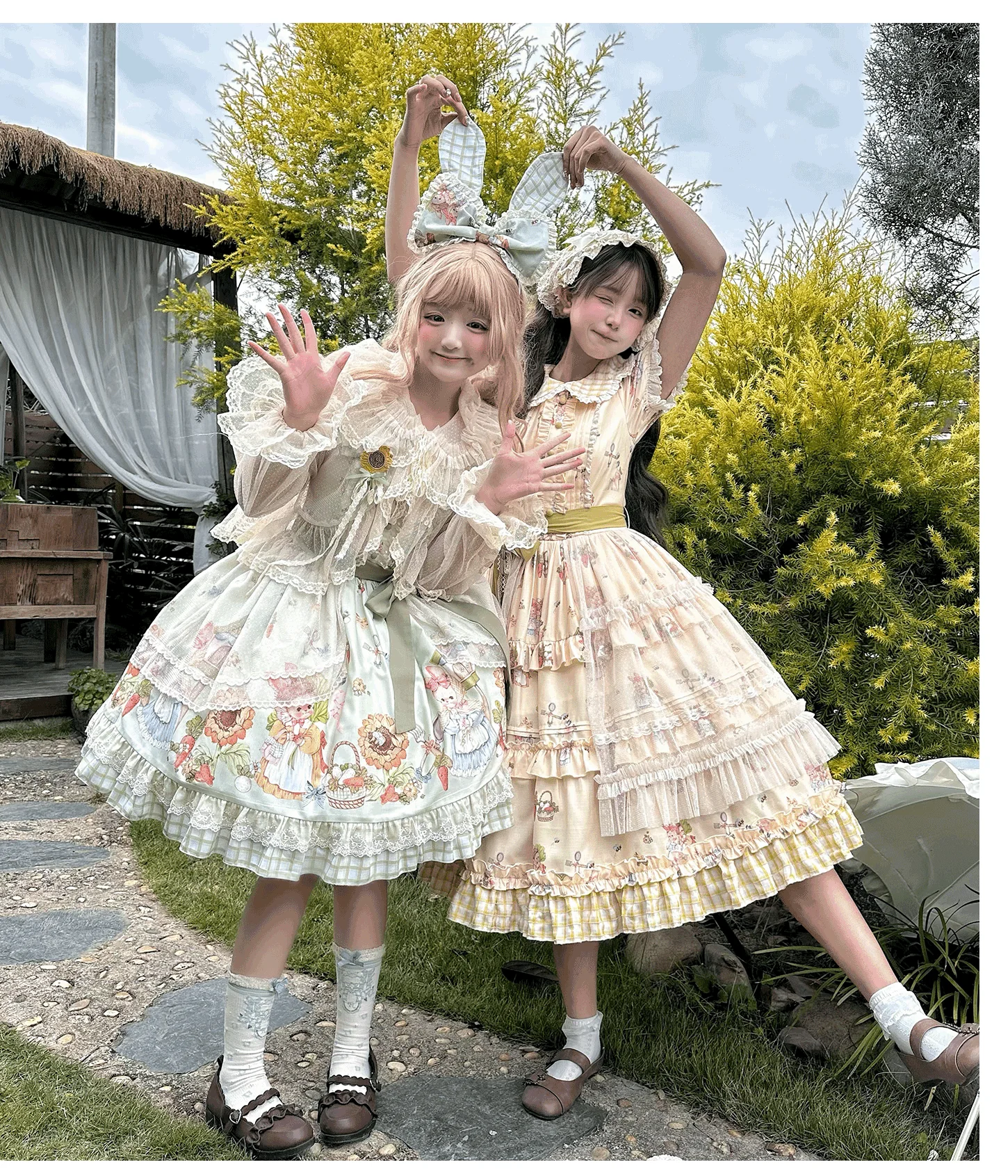 Bunny Harvest Season - Country Lolita Peter Pan Collar OP, Bunny Print JSK - Image 9