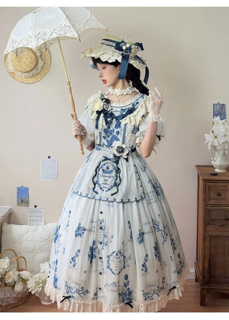Mulberry Poem - Country Lolita Printed Dress with Cardigan Set - Image 18