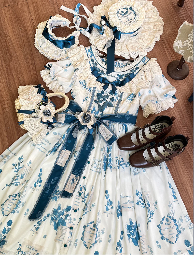 Mulberry Poem - Country Lolita Printed Dress with Cardigan Set - Image 33